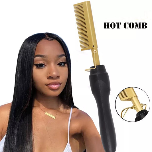 2 in 1  Electric Hot Heating Comb Hair Straightener Styling Tool