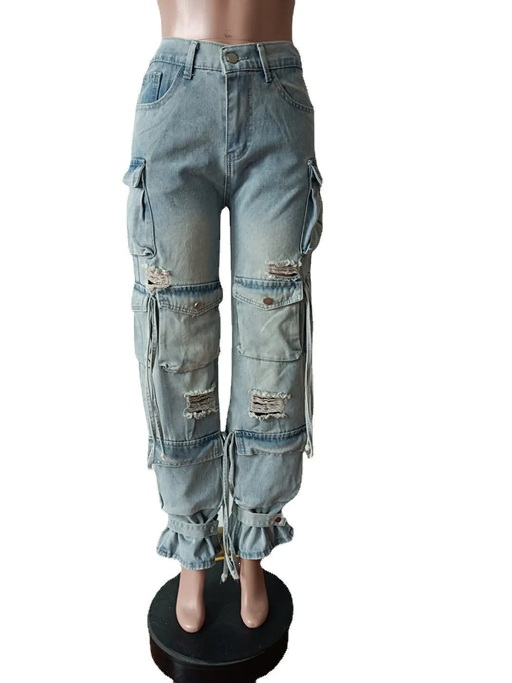 Baggy Denim Pocket Cargo High Waist  jeans.