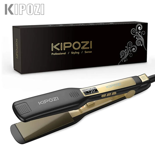 Professional Titanium Flat Iron with Digital LCD Display window Dual Voltage Instant Heating.